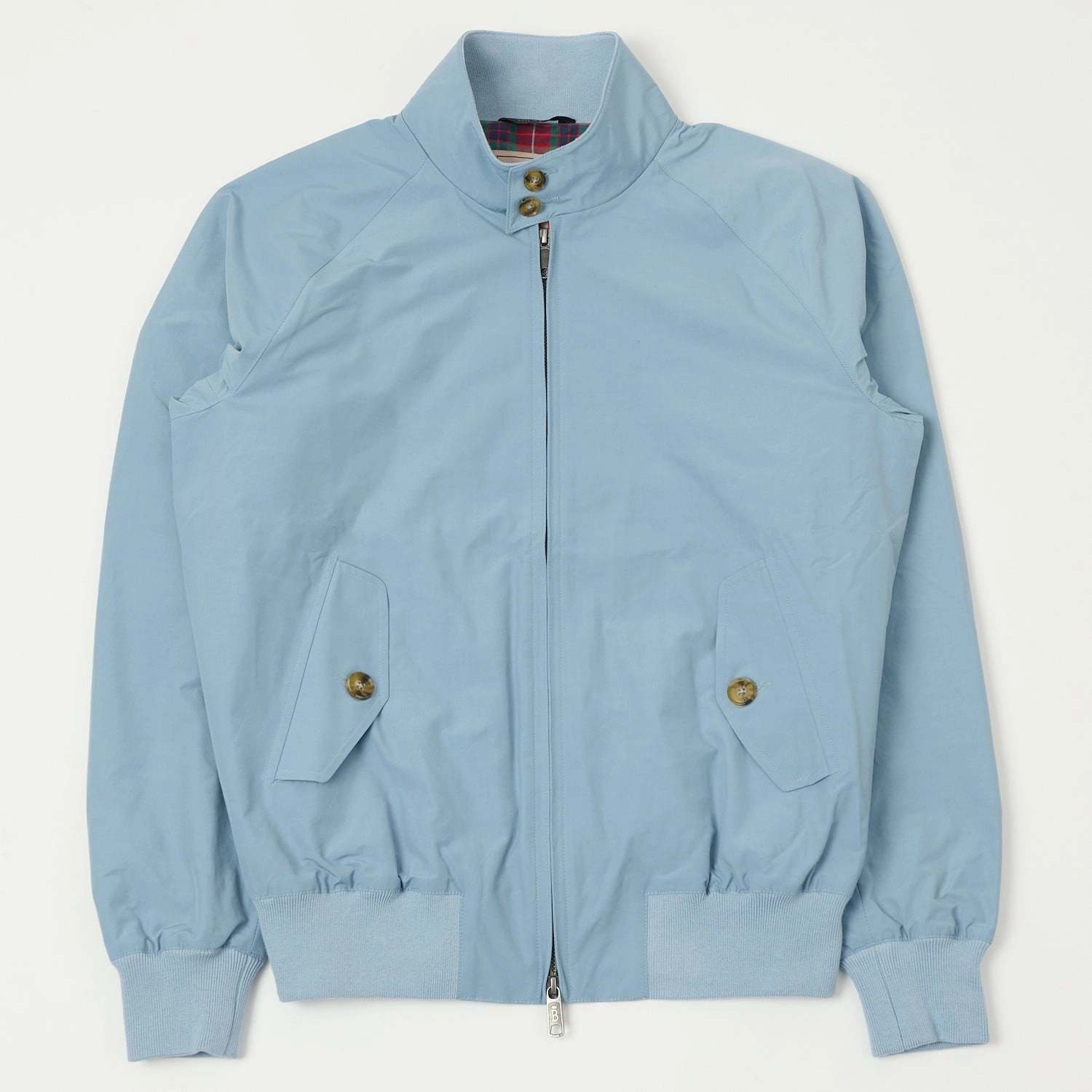 Baracuta G9 'Baracuta Cloth' Harrington Jacket - Dusty Blue Light Reflective Logos Weekend Ready Look