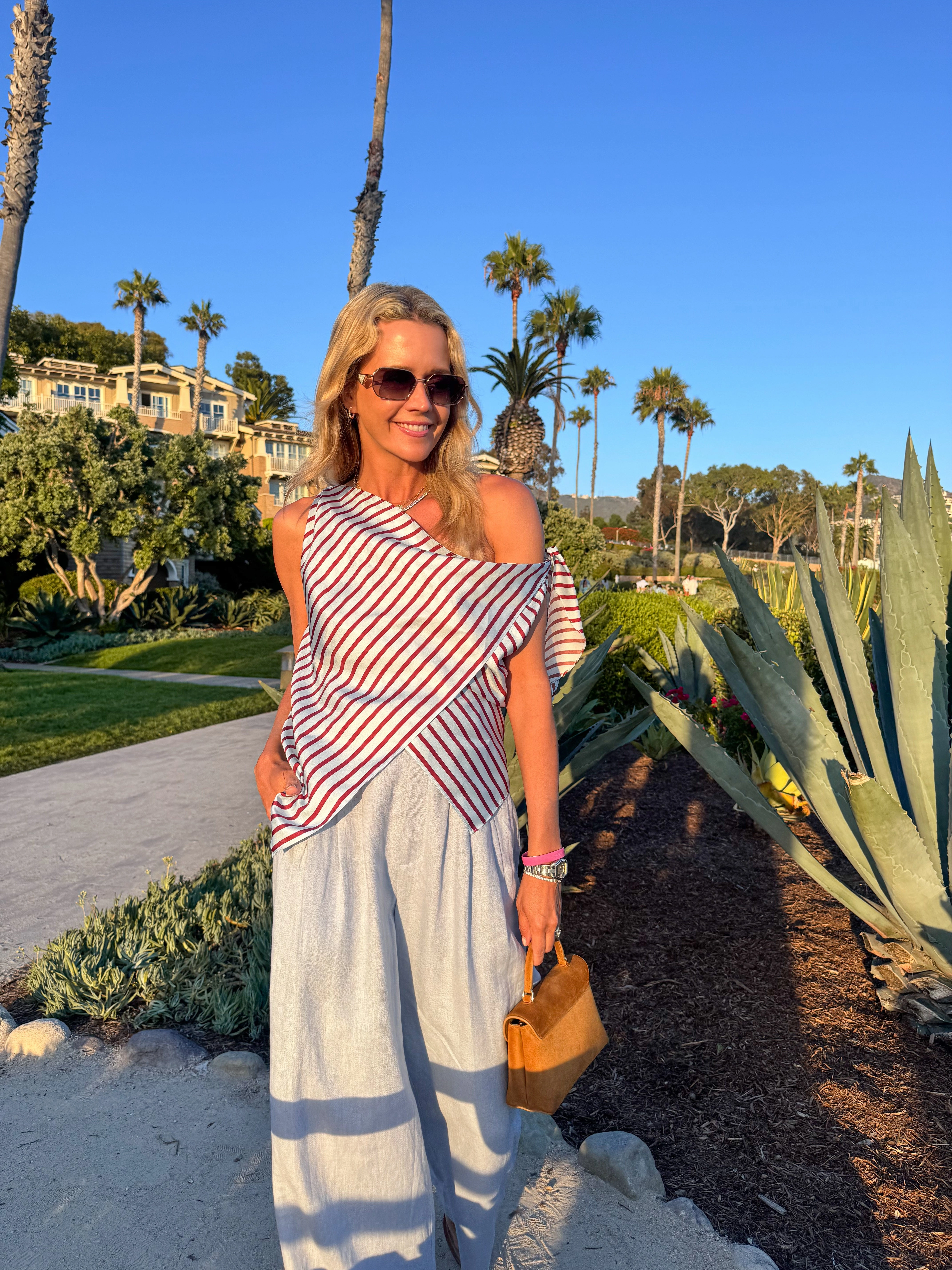 MASONS DAUGHTER | Lily Scarf Top, Blue & Burgundy Striped Light and Cozy