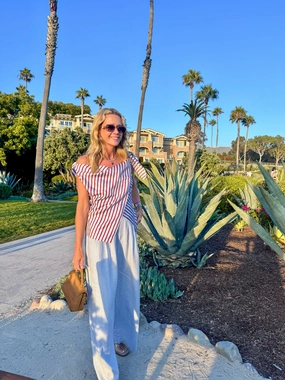 Agile Fit MASONS DAUGHTER | Lily Scarf Top, Blue & Burgundy Striped