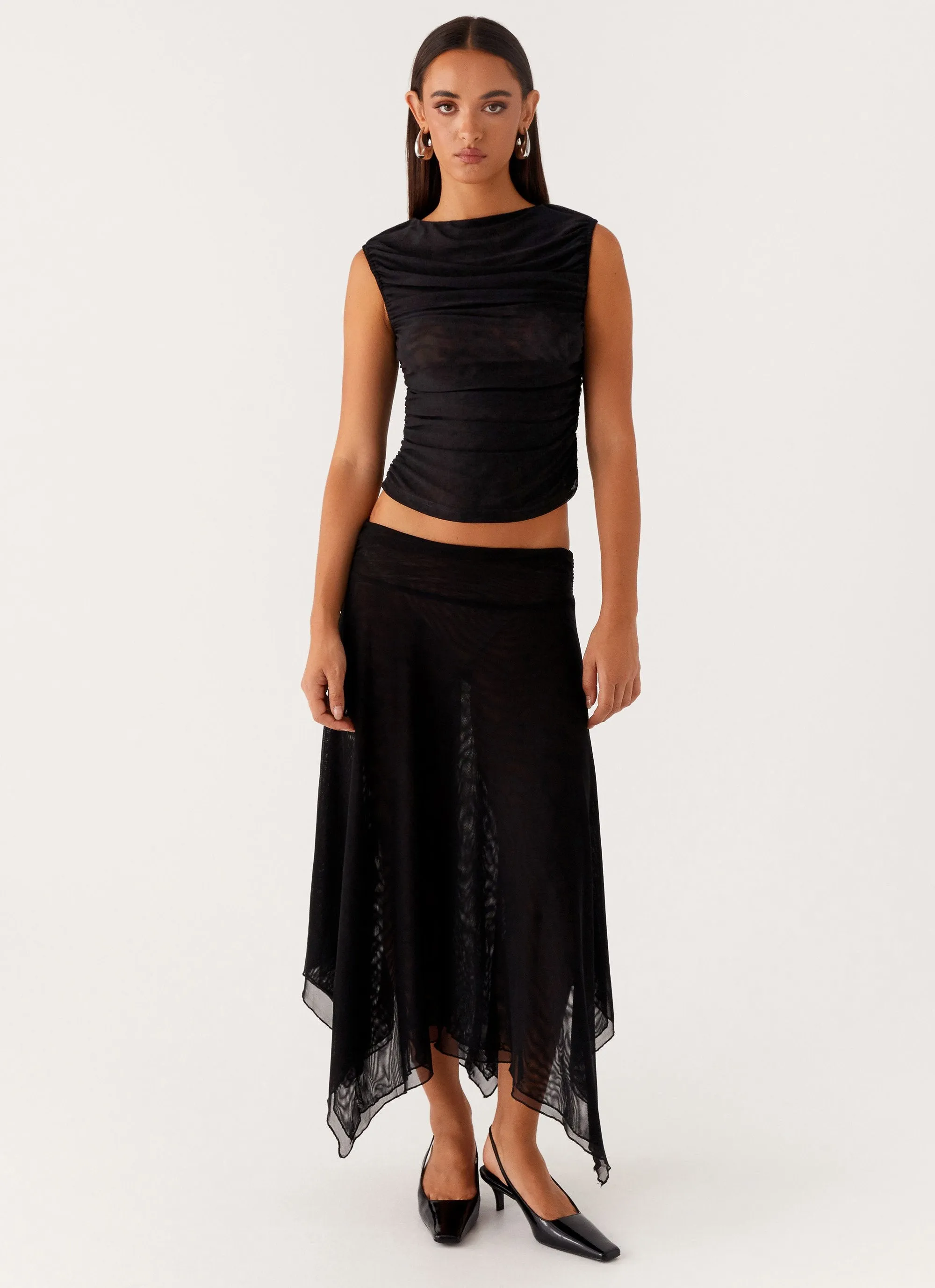 Arwen Midi Skirt - Black Pull On Style