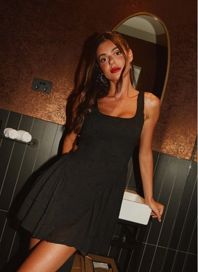 Evelyn Mini Dress - Black Raglan-Sleeve DoubleLayeredMaterial