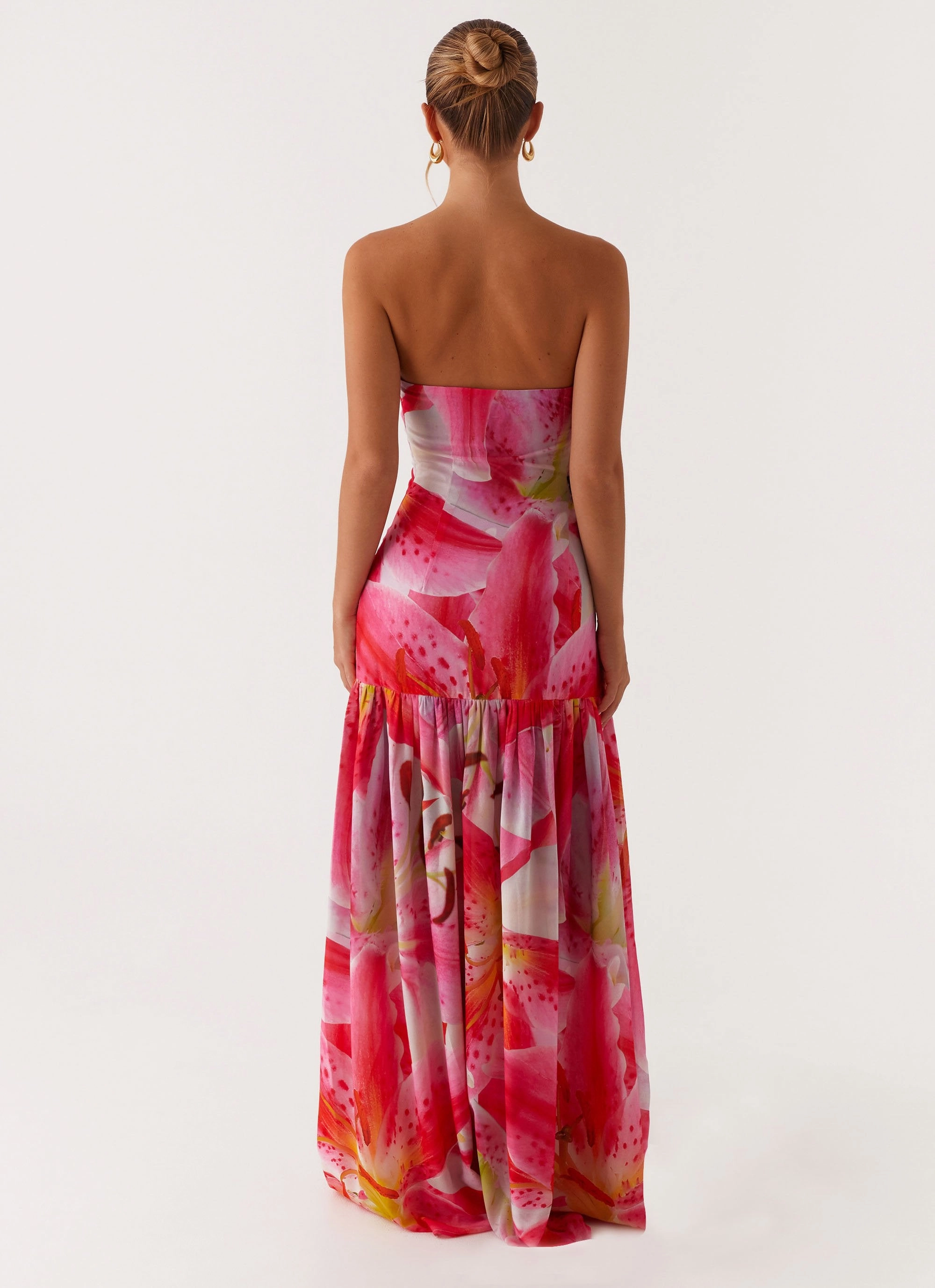 Stretch-Recovery Eden Strapless Maxi Dress - White Pink Lilly