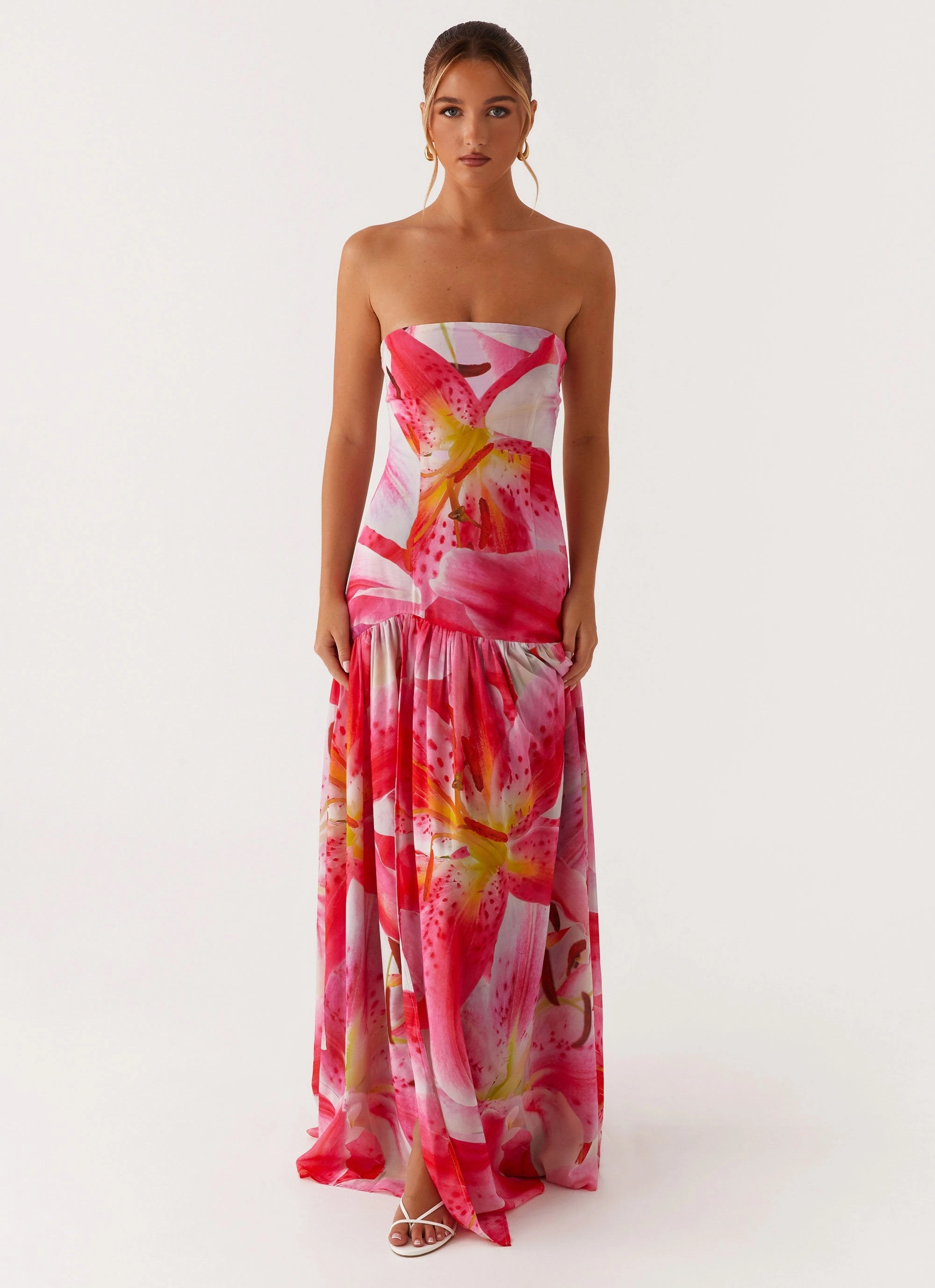 Relaxing Style Eden Strapless Maxi Dress - White Pink Lilly