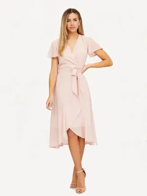 Low Maintenance Smart Waist Design Faith Midi Ruffle Dress / Blush
