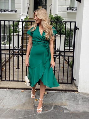 Simple Profile Easy and Effortless Faith Midi Ruffle Dress / Deep Green