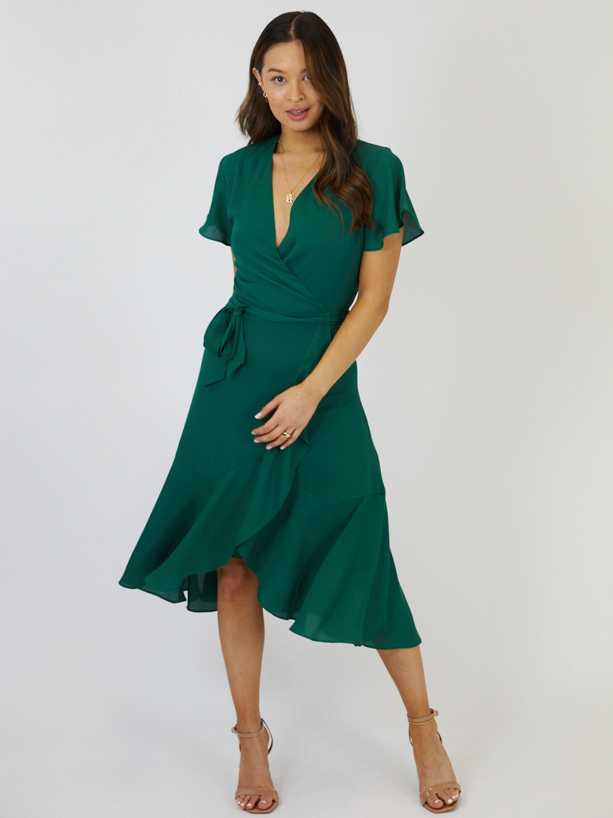 Faith Midi Ruffle Dress / Deep Green Travel Ready