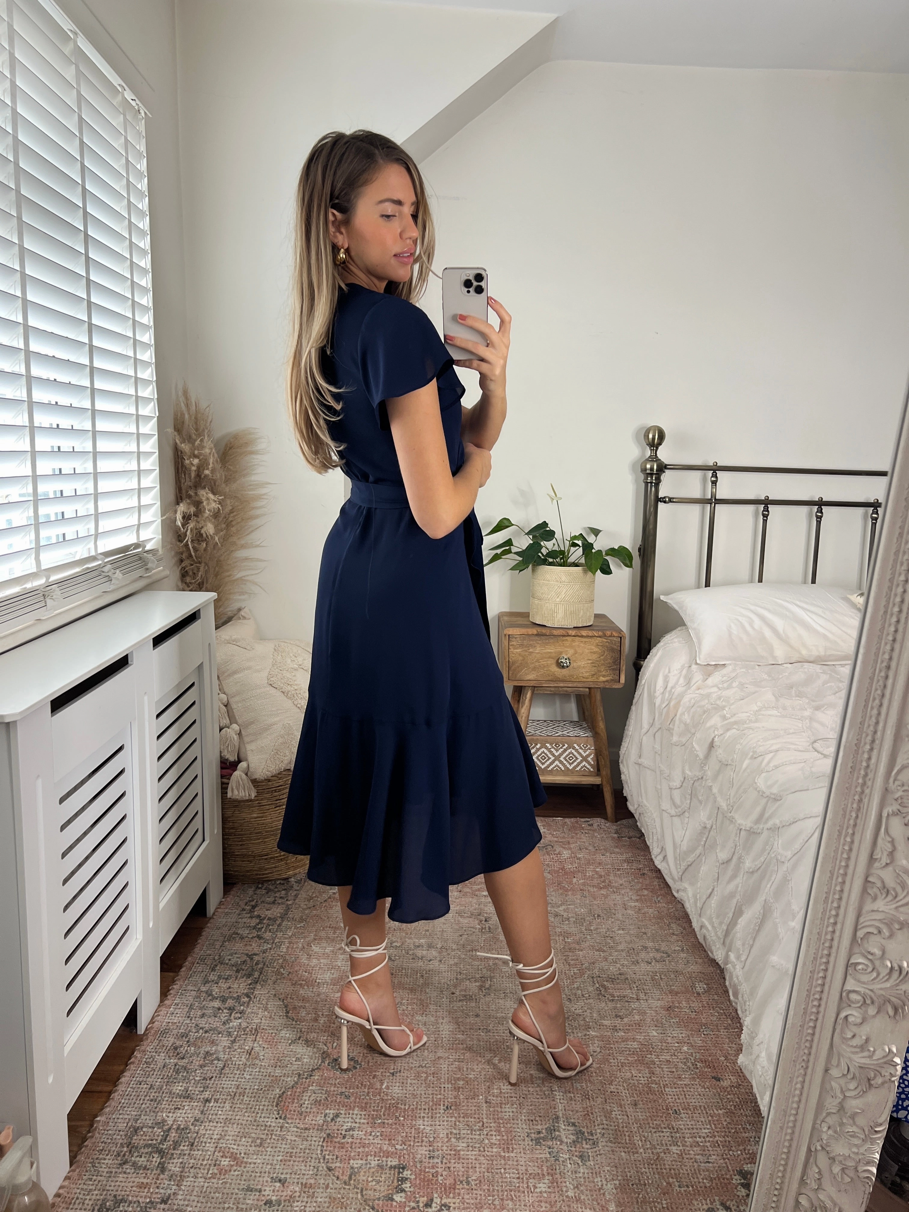 Layered Comfort Wear QuickReleaseClasp Faith Midi Ruffle Dress /  Navy