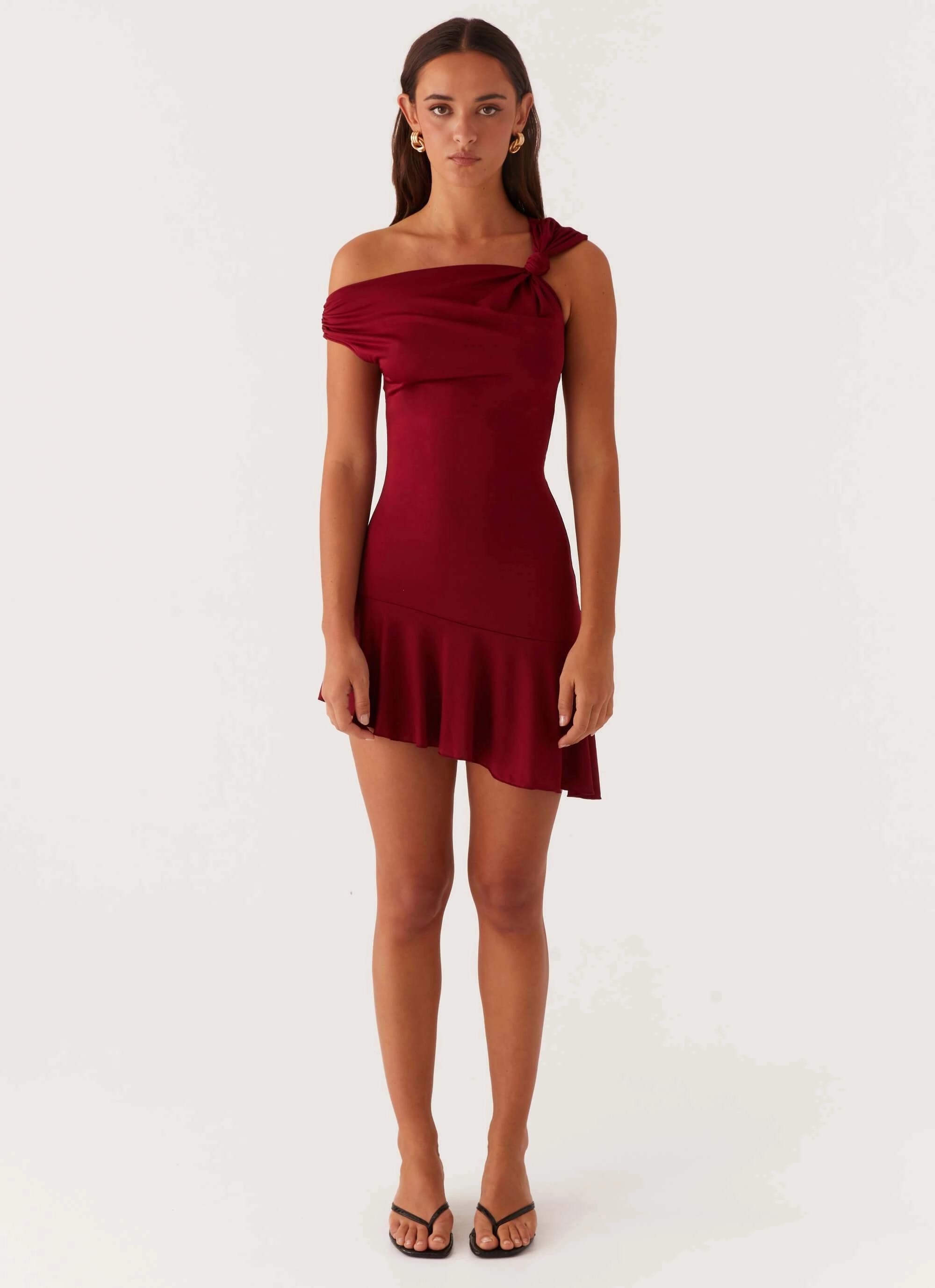 Fresh Palette Amaya Twist Mini Dress - Maroon