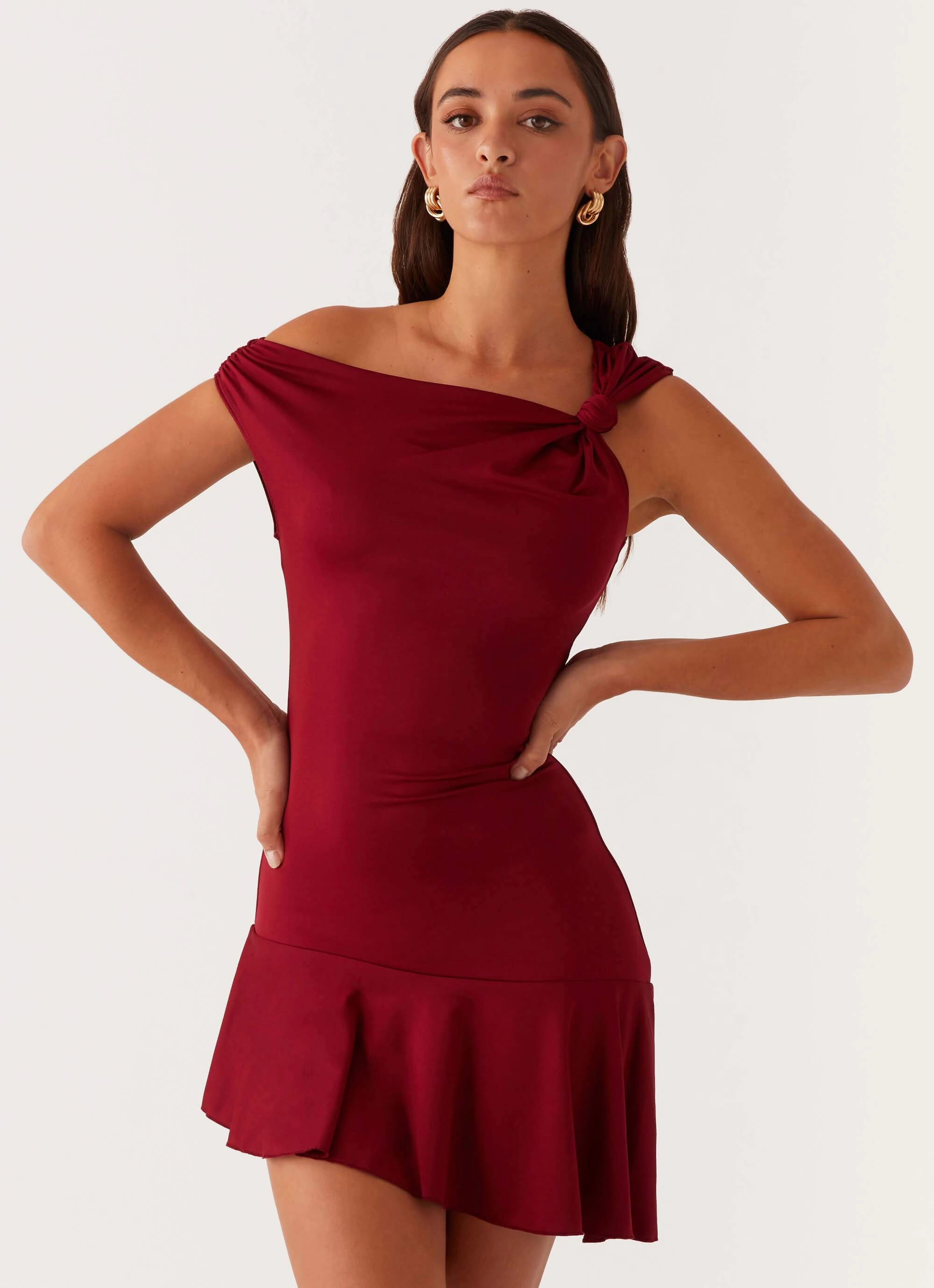 Amaya Twist Mini Dress - Maroon Fresh Texture