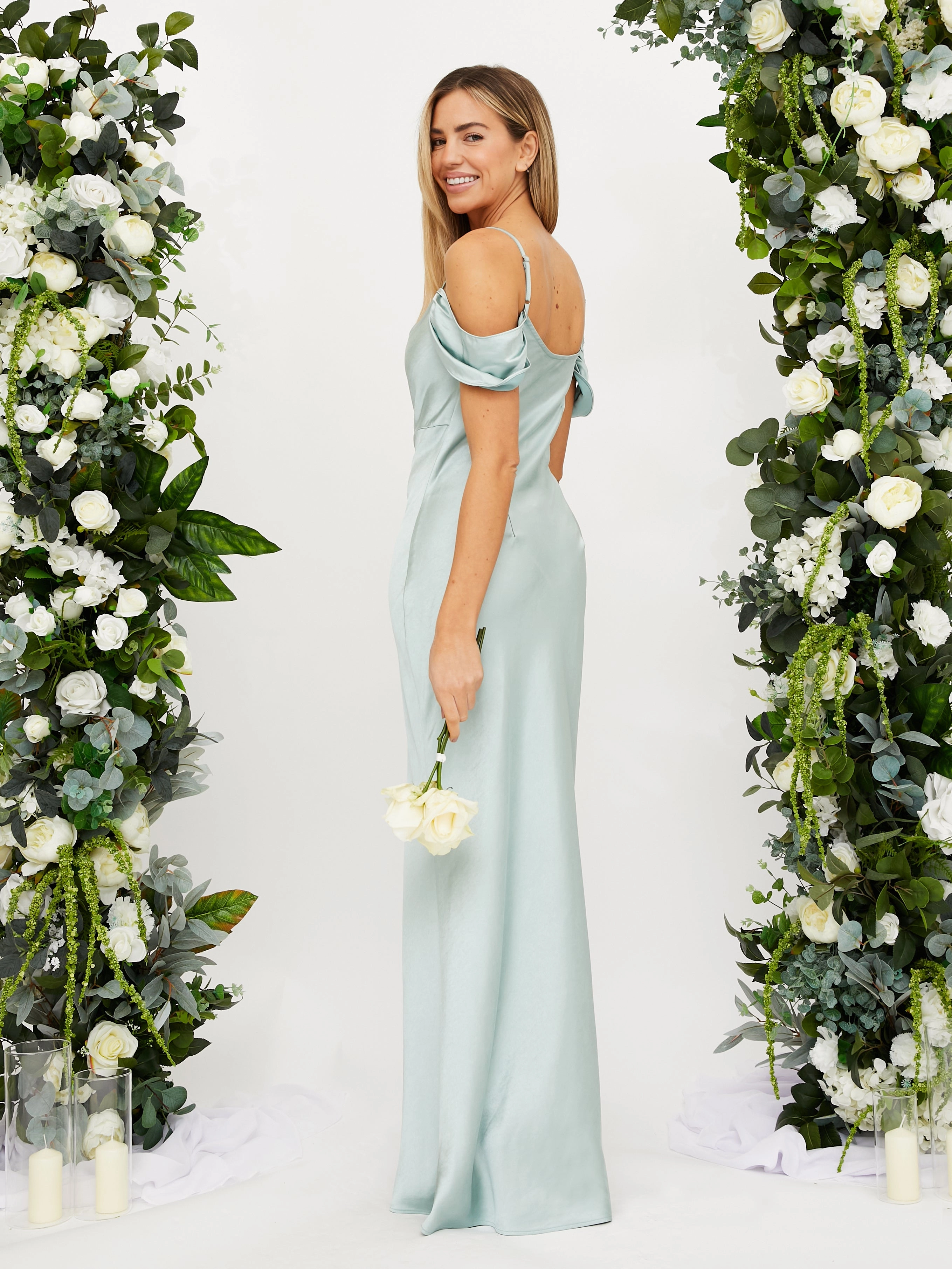 Cowl Neck Maxi Satin Dress / Sage All Season Casual and Smart