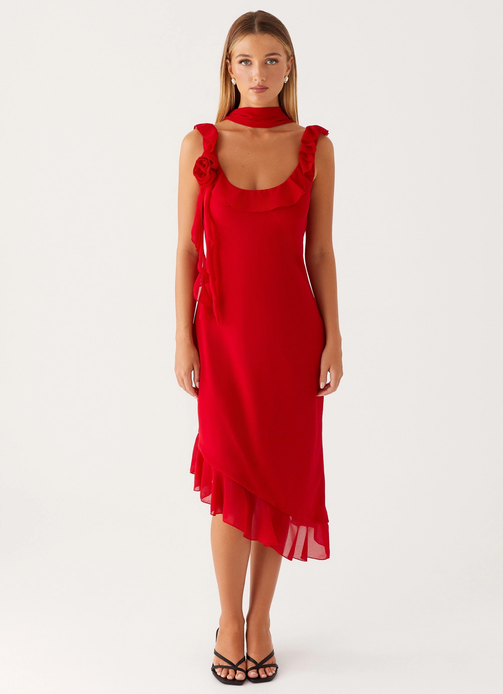 Fariday Midi Dress - Red Stylish Silhouette Daily Essential