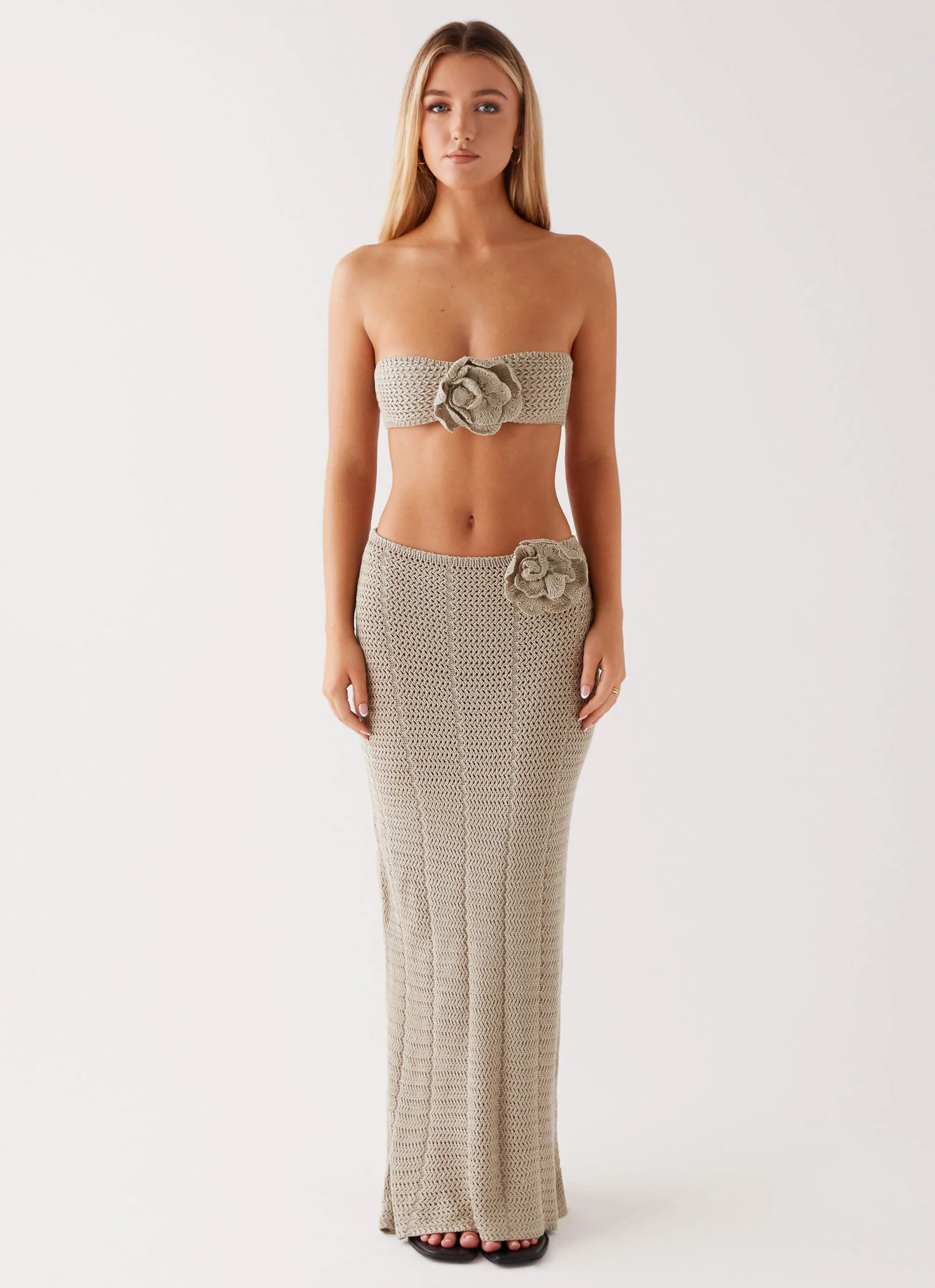 Chafe Resistant Kelcie Rose Crochet Maxi Skirt - Sage