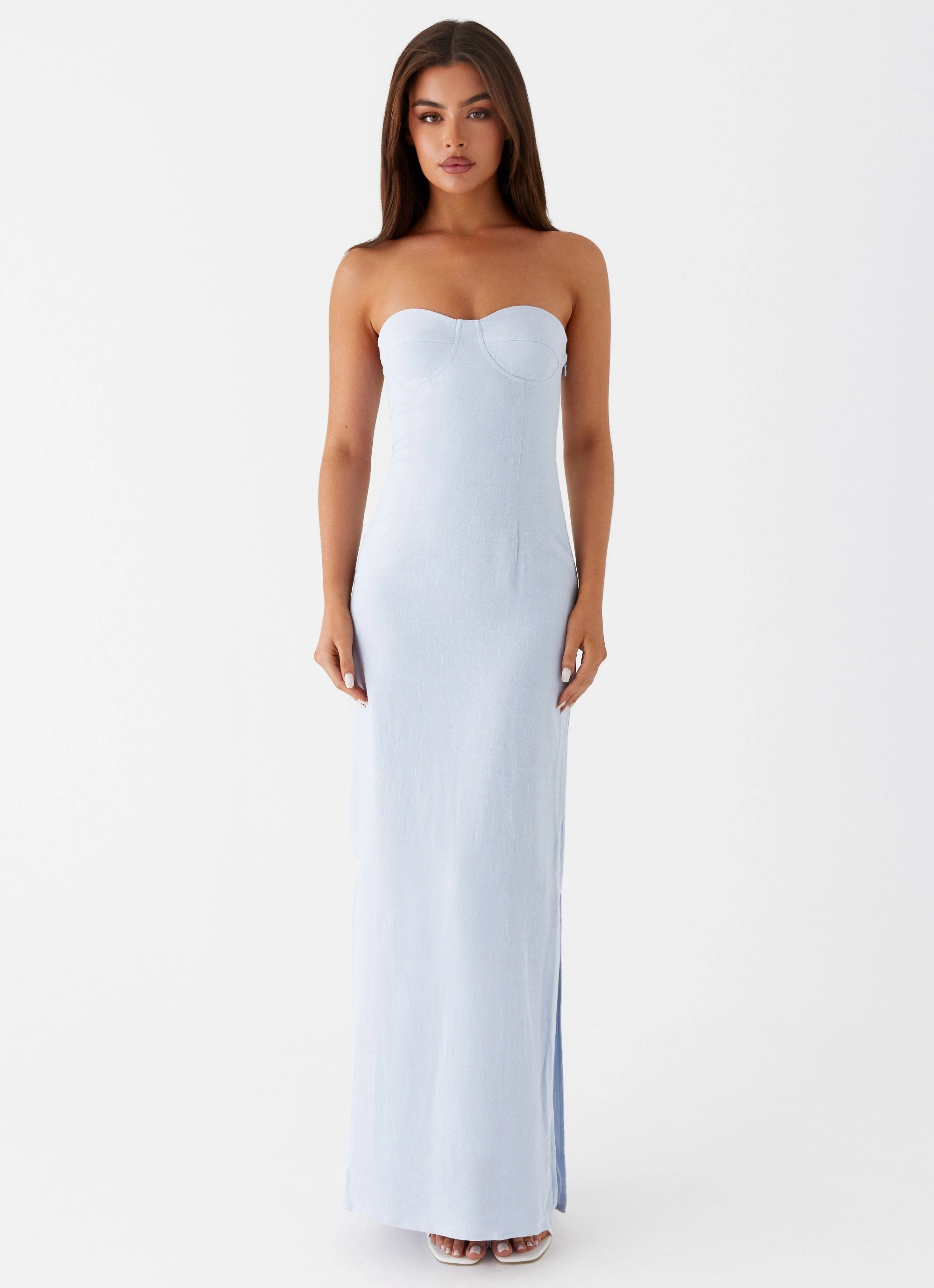Esra Linen Strapless Maxi Dress - Blue Anniversary-Event