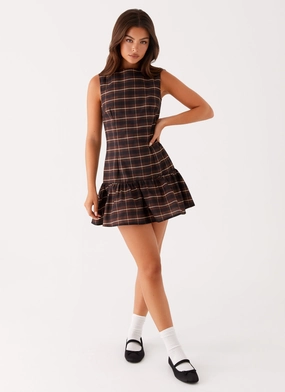 Arizona Mini Dress - Brown Black Check Formal Choice Daily Chic