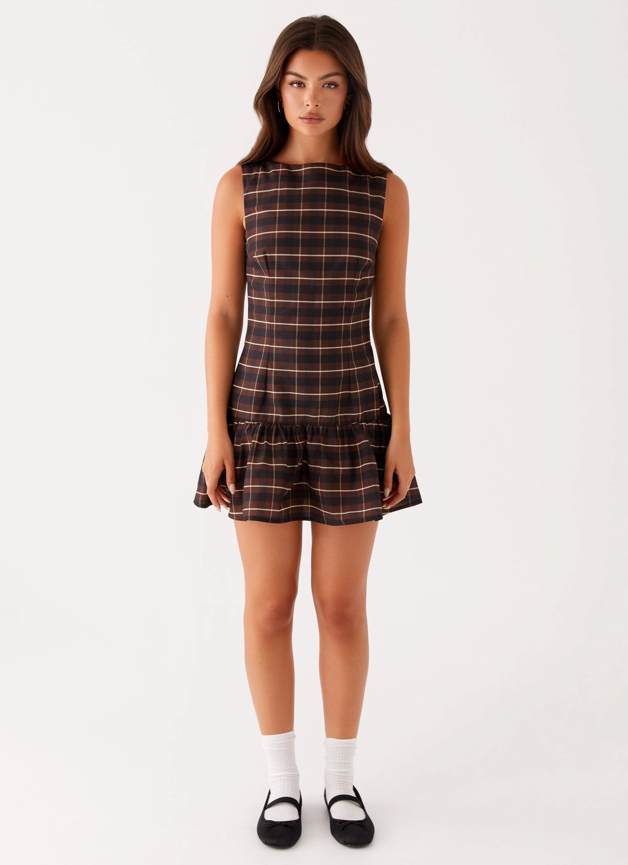 Arizona Mini Dress - Brown Black Check Mid layer