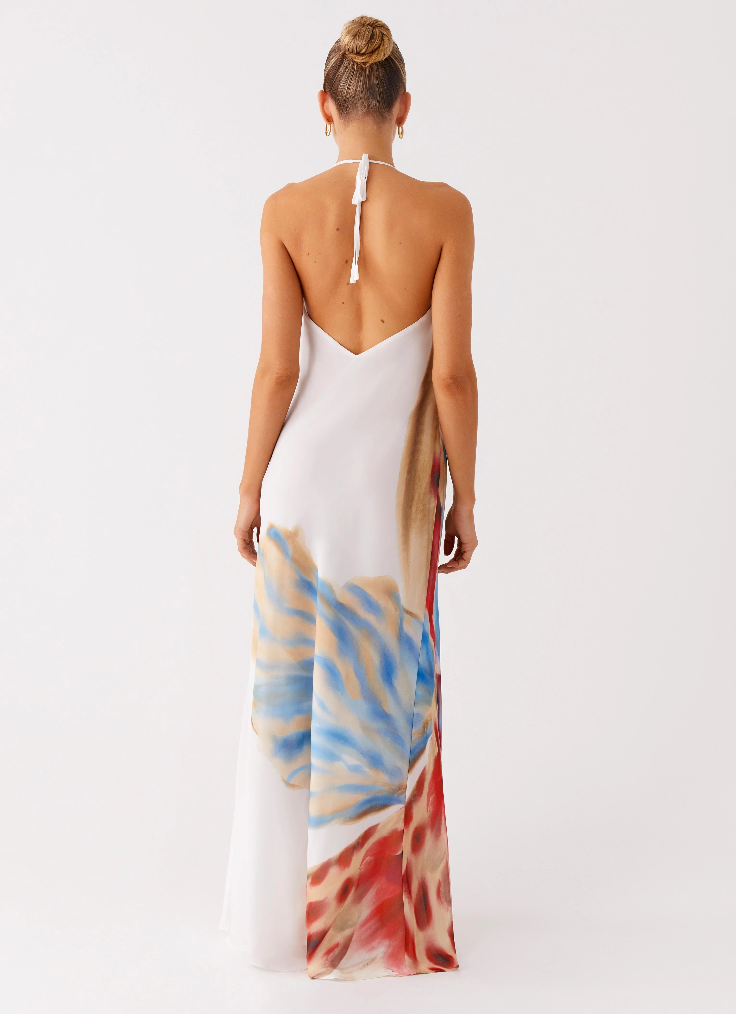 Stars Align Cowl Maxi Dress - White Sea Bloom Easy Drape