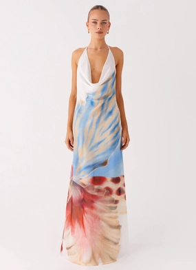 Elegant Layering Stars Align Cowl Maxi Dress - White Sea Bloom