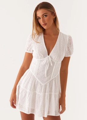 Sweetness Mini Dress - White Cozy Layers button detail