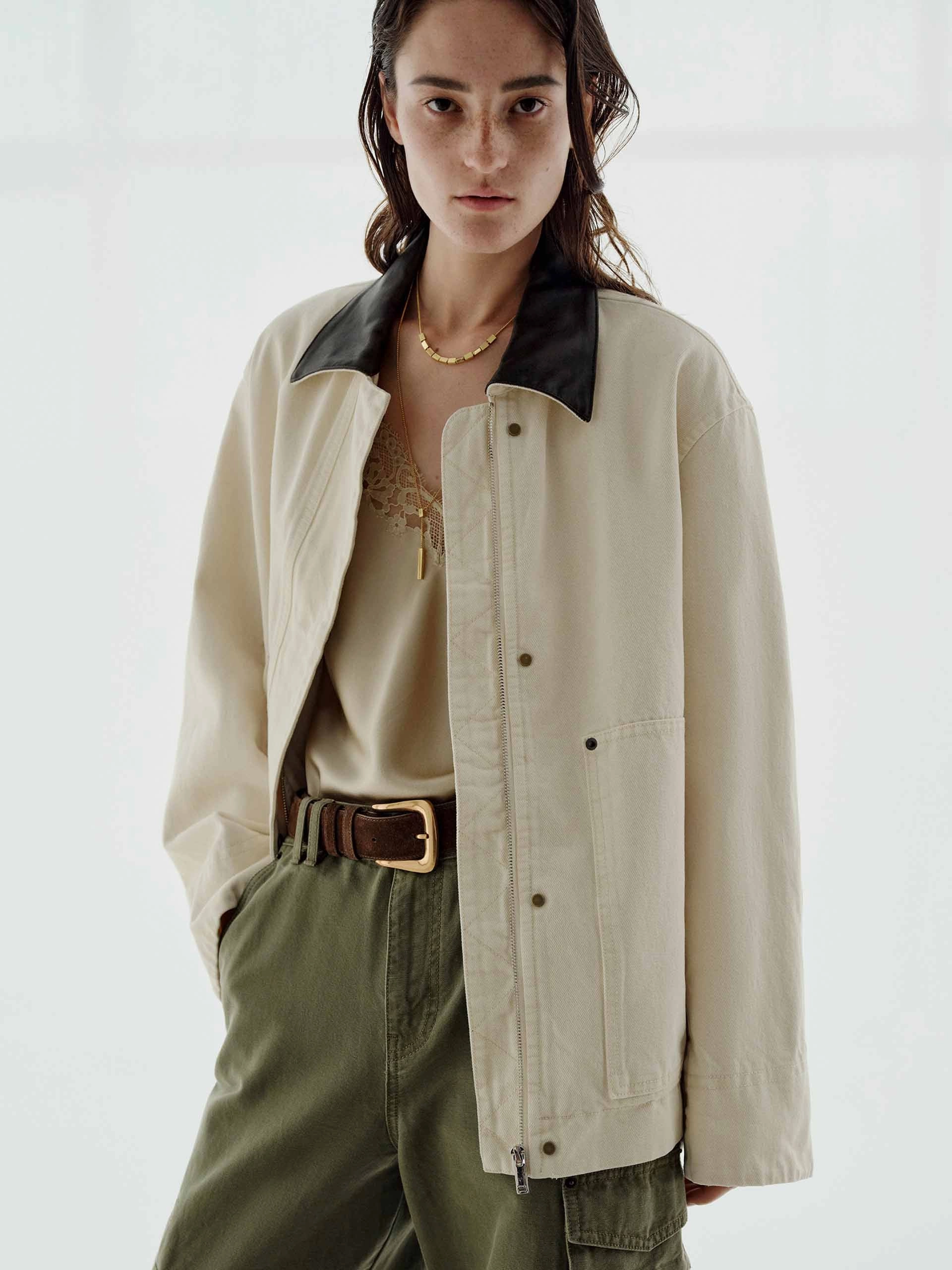 InterchangeablePanels Contrast Collar Denim Jacket