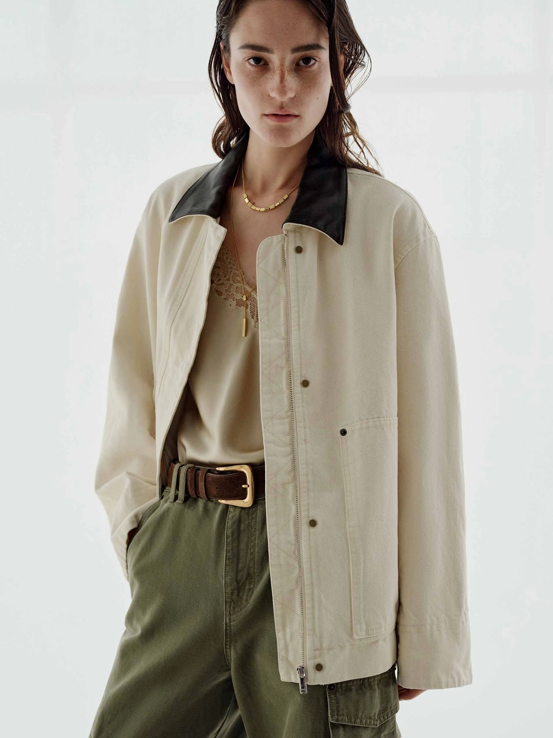 All Season Fit Ventilation Panels Contrast Collar Denim Jacket