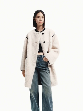 Faux Shearling Midi Coat Recycled Material Construction