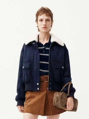 Faux Suede Cropped Coat Thermal Reflective Lining