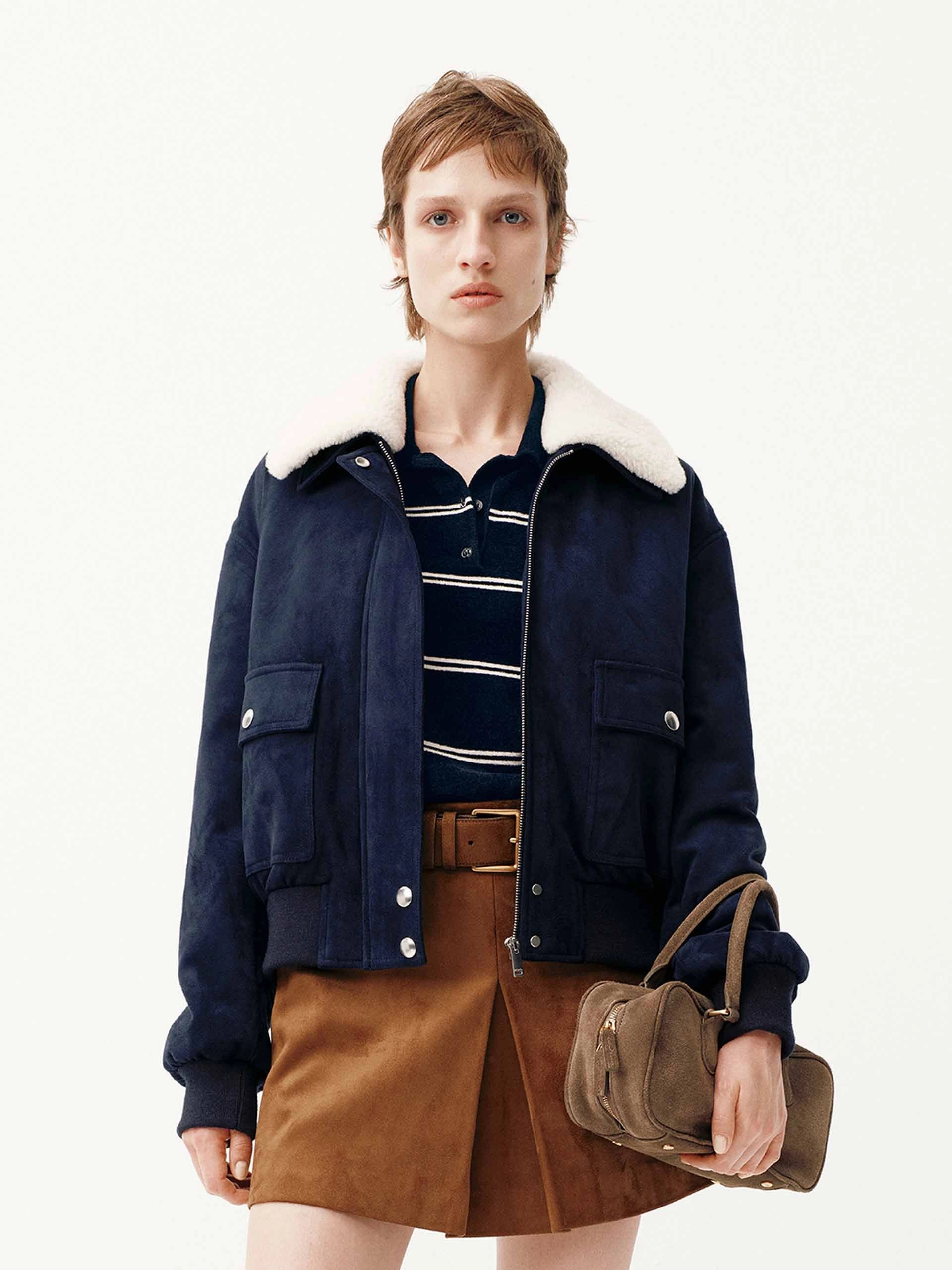 wrinkle free finish Polished Casual Faux Suede Cropped Coat