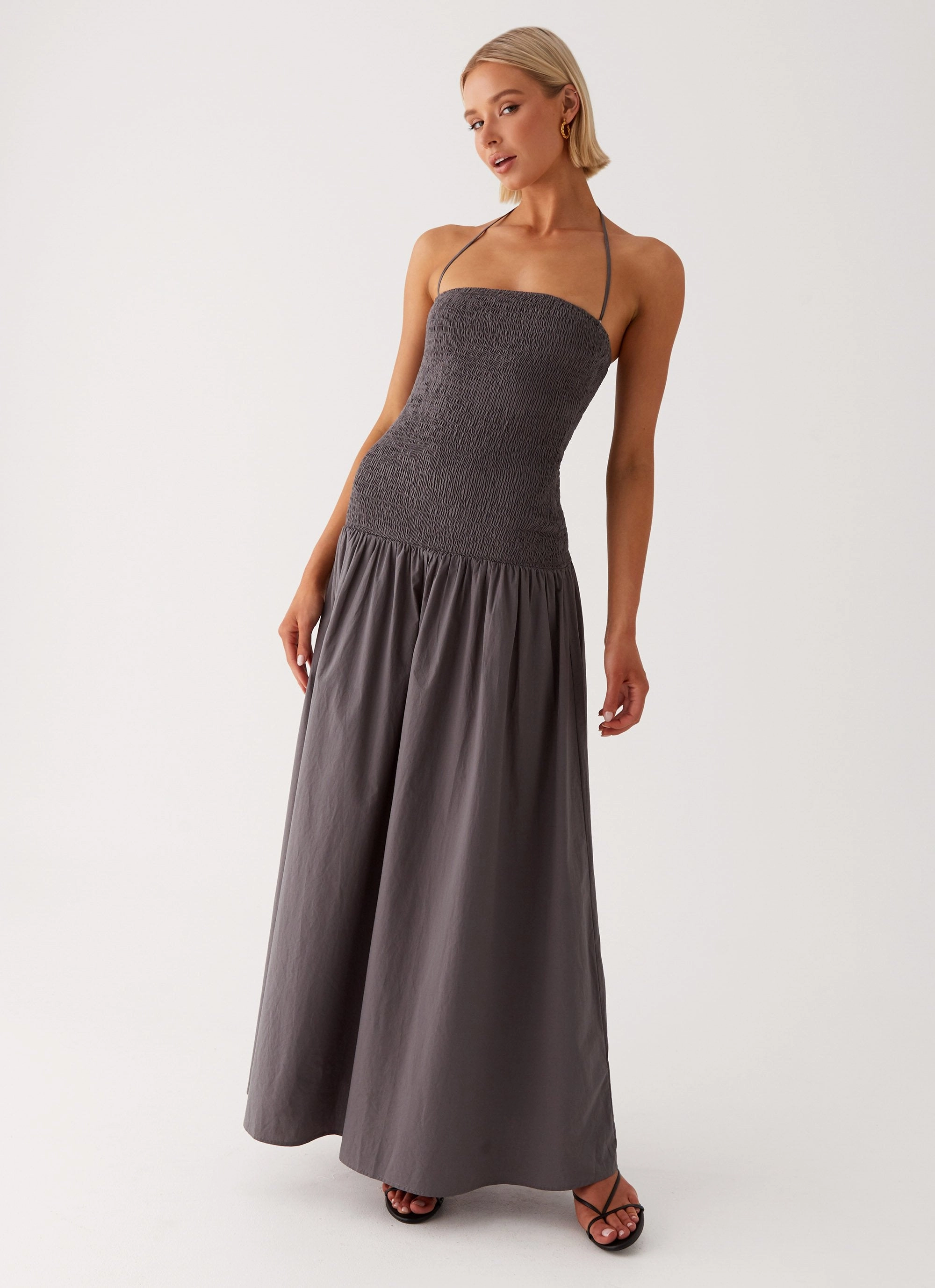 High Neck Zahra Maxi Dress - Charcoal