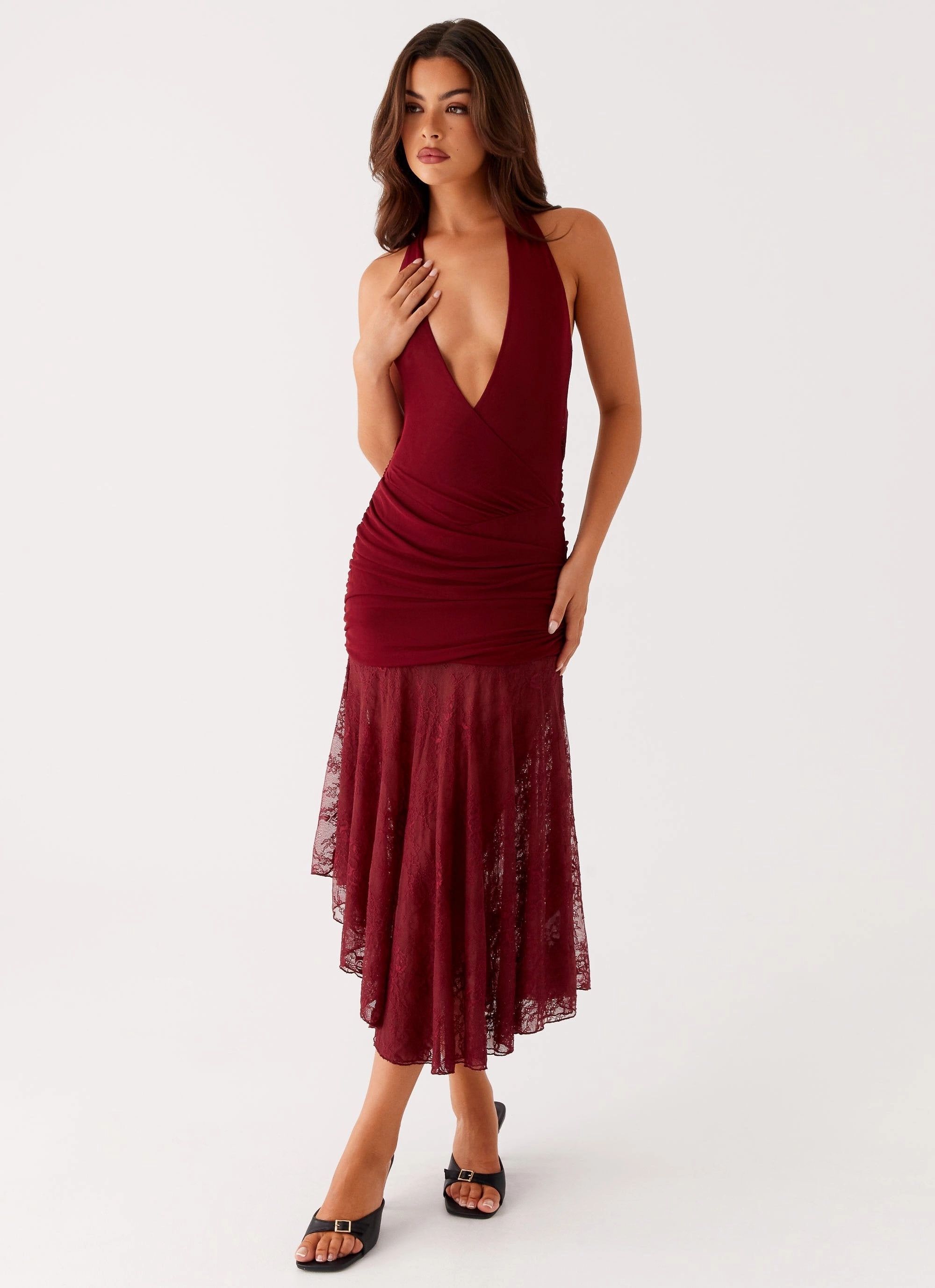 Burnout Midi Dress - Maroon Sleek Design Fit Odor-Control