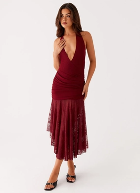 Burnout Midi Dress - Maroon Sleek Design Fit Odor-Control