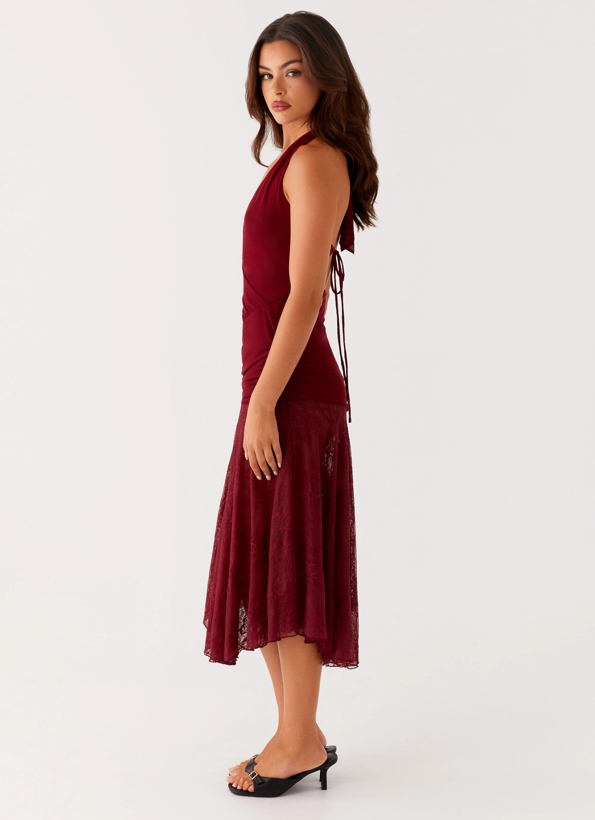 Semi Sheer Burnout Midi Dress - Maroon