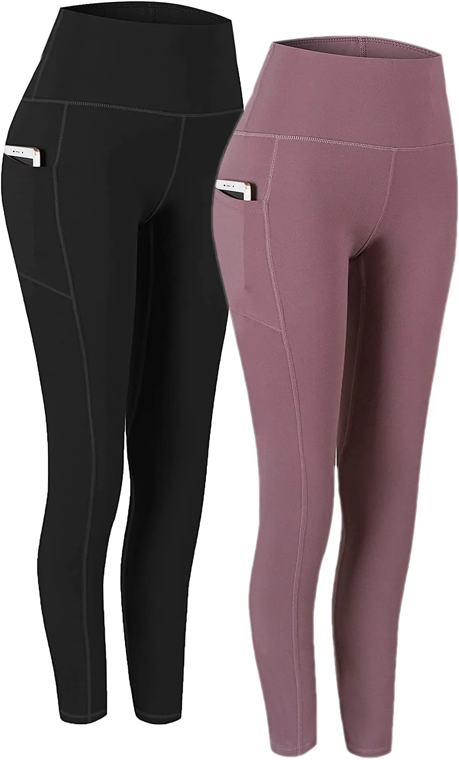 Fengbay 2 Pack High Waist Yoga Pants, Pocket Yoga Pants Tummy Control Workout Running 4 Way Stretch Yoga Leggings
