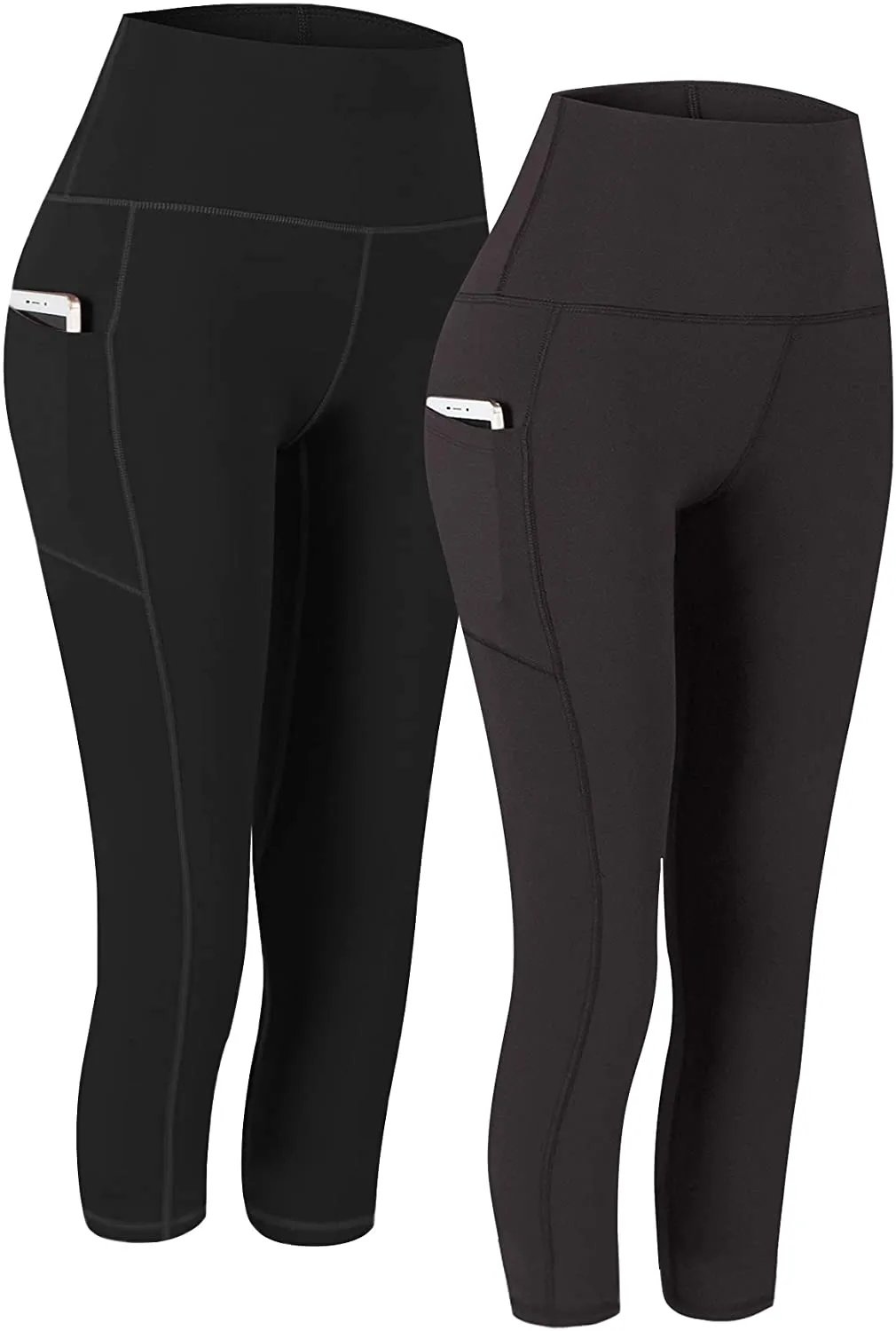 Fengbay 2 Pack High Waist Yoga Pants, Pocket Yoga Pants Tummy Control Workout Running 4 Way Stretch Yoga Leggings