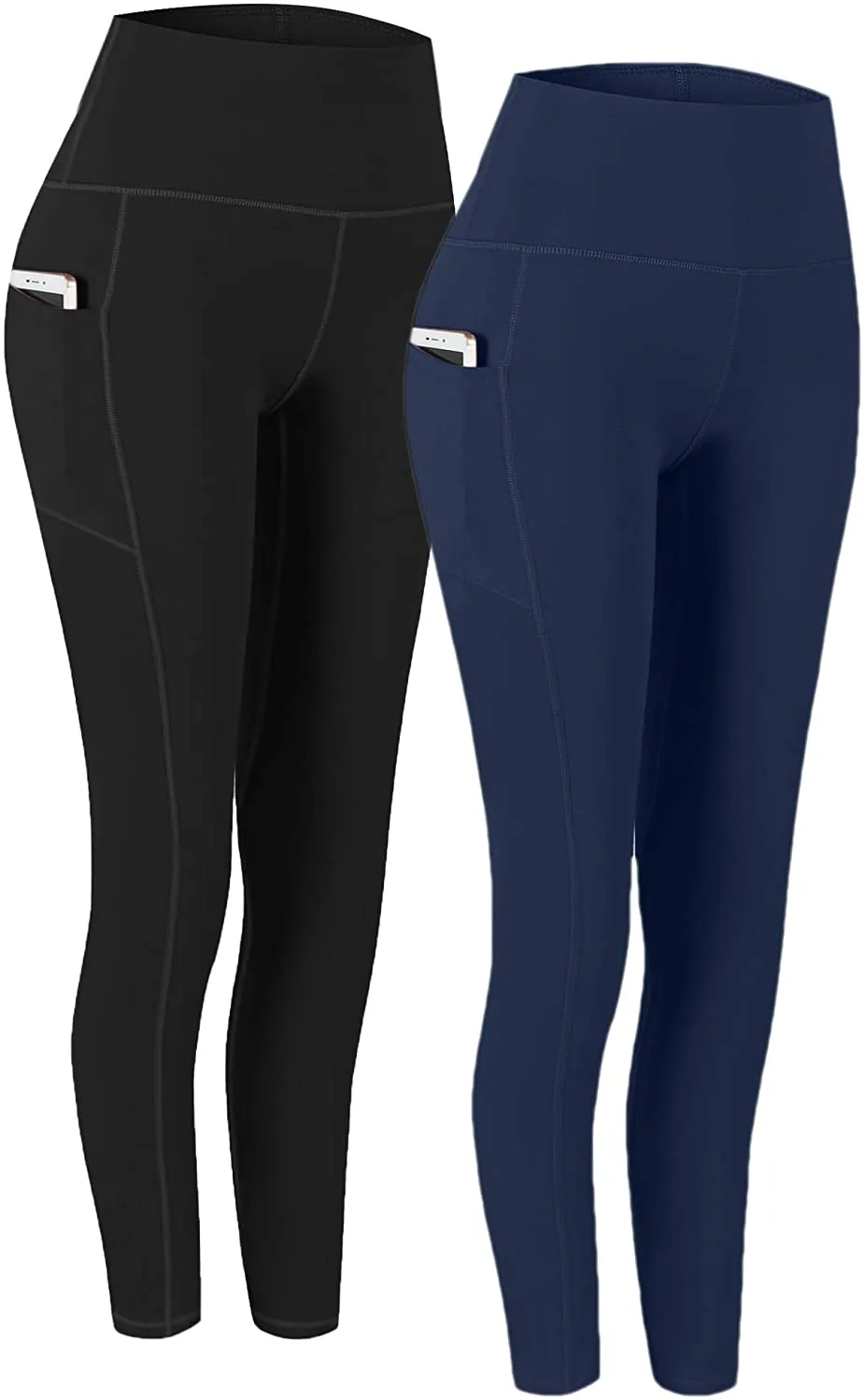 Fengbay 2 Pack High Waist Yoga Pants, Pocket Yoga Pants Tummy Control Workout Running 4 Way Stretch Yoga Leggings