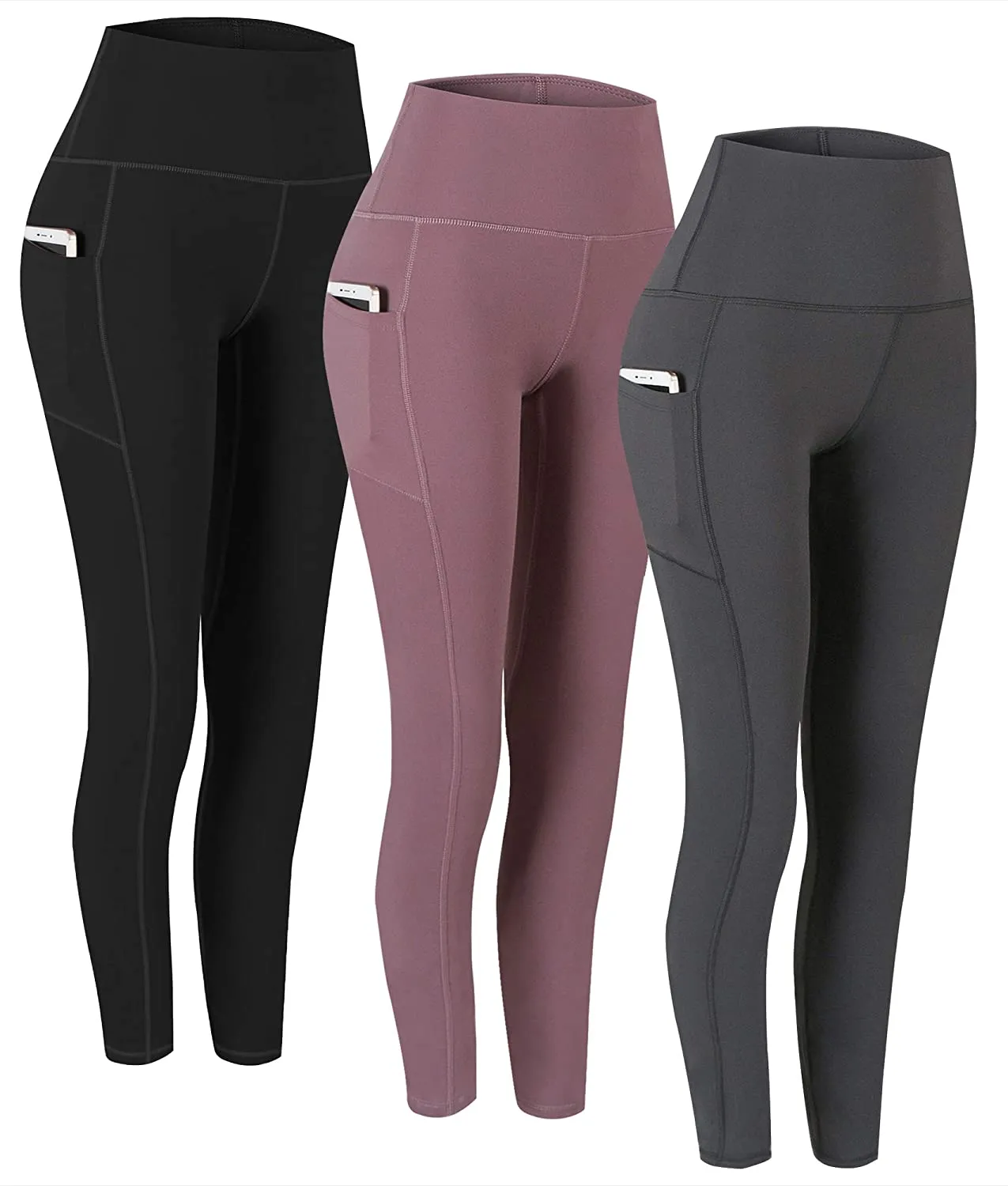 Fengbay 2 Pack High Waist Yoga Pants, Pocket Yoga Pants Tummy Control Workout Running 4 Way Stretch Yoga Leggings