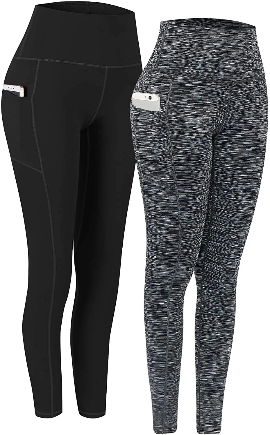 Fengbay 2 Pack High Waist Yoga Pants, Pocket Yoga Pants Tummy Control Workout Running 4 Way Stretch Yoga Leggings