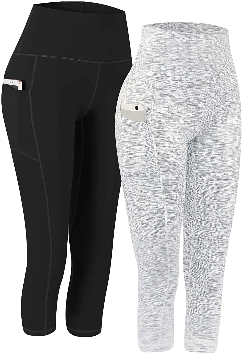 Fengbay 2 Pack High Waist Yoga Pants, Pocket Yoga Pants Tummy Control Workout Running 4 Way Stretch Yoga Leggings