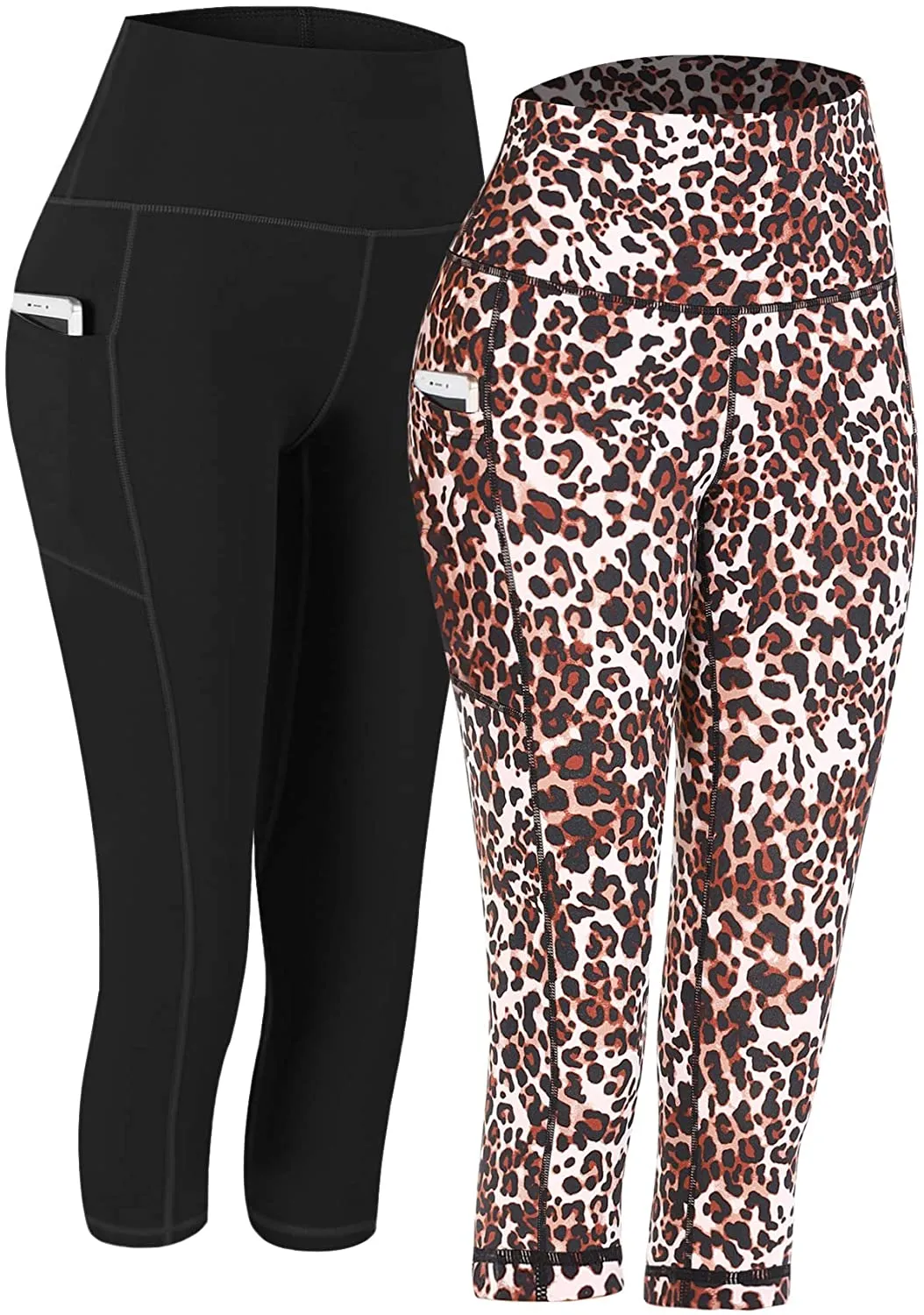 Fengbay 2 Pack High Waist Yoga Pants, Pocket Yoga Pants Tummy Control Workout Running 4 Way Stretch Yoga Leggings