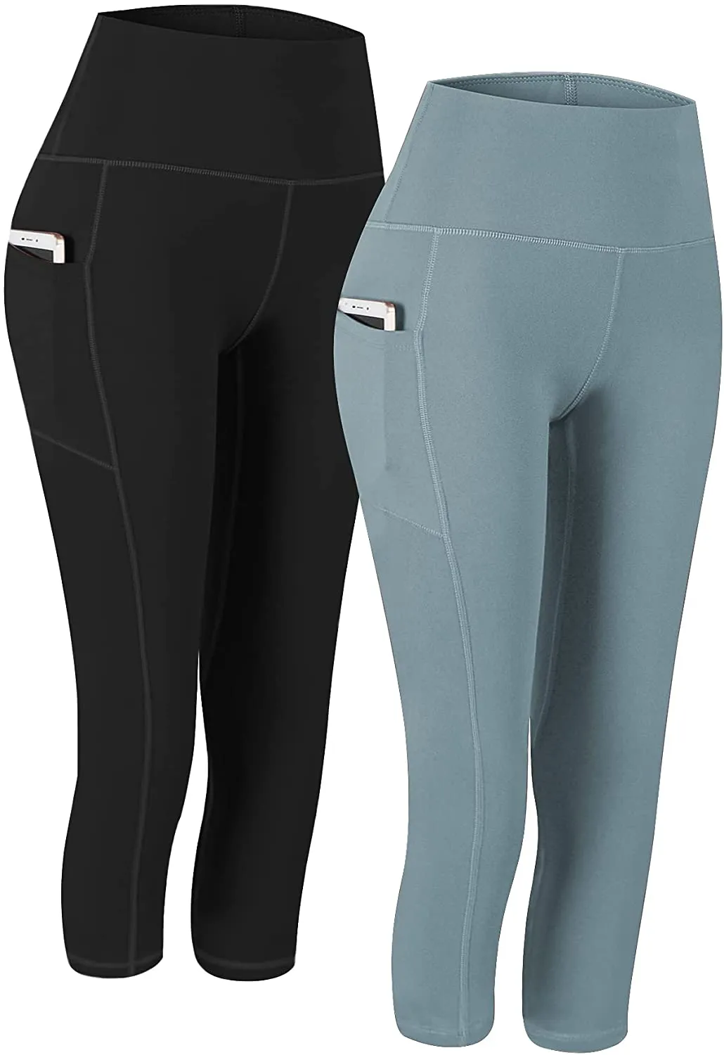 Fengbay 2 Pack High Waist Yoga Pants, Pocket Yoga Pants Tummy Control Workout Running 4 Way Stretch Yoga Leggings