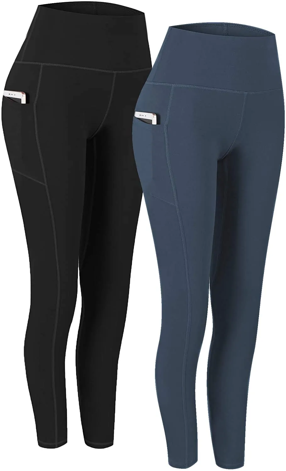 Fengbay 2 Pack High Waist Yoga Pants, Pocket Yoga Pants Tummy Control Workout Running 4 Way Stretch Yoga Leggings