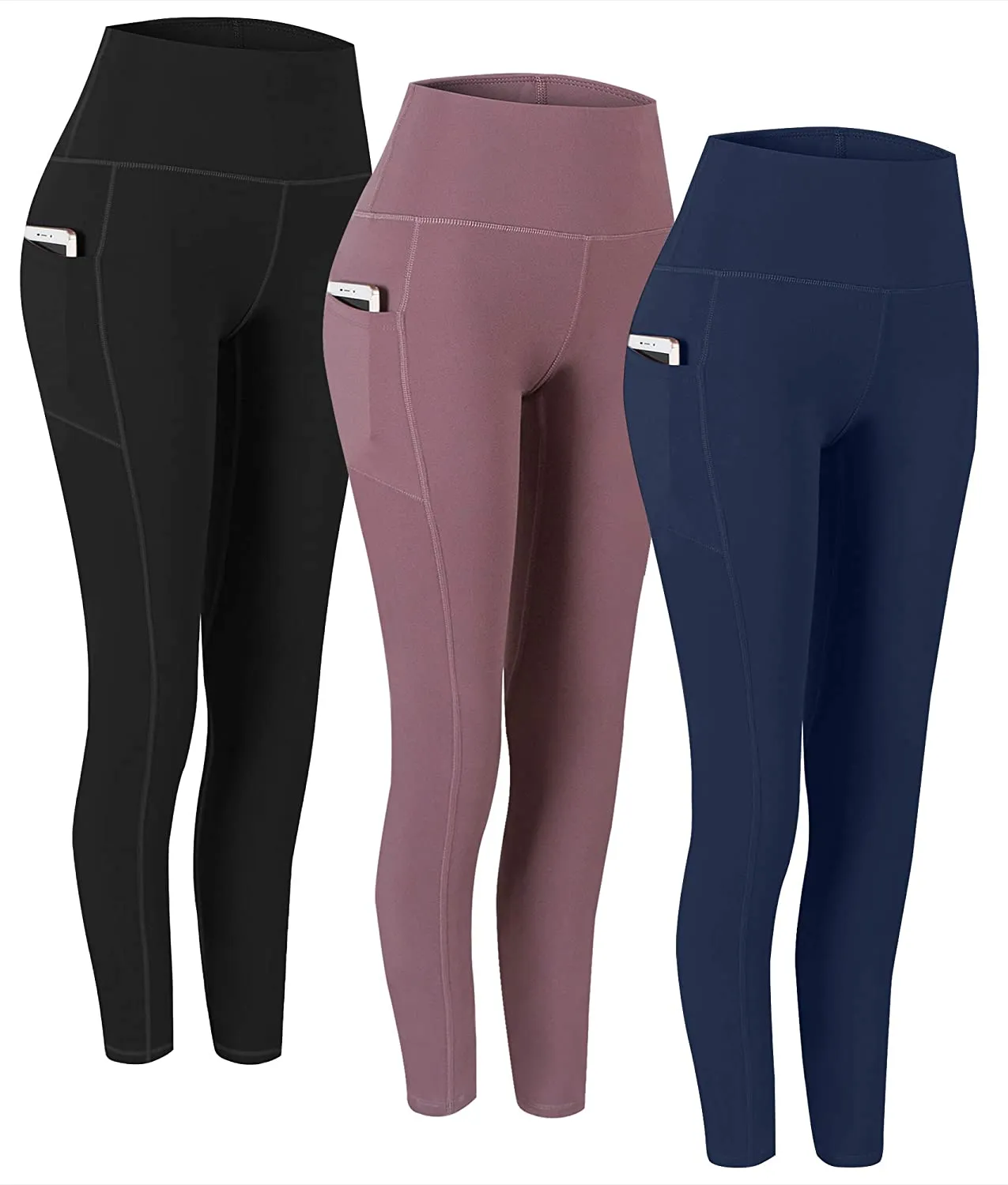 Fengbay 2 Pack High Waist Yoga Pants, Pocket Yoga Pants Tummy Control Workout Running 4 Way Stretch Yoga Leggings