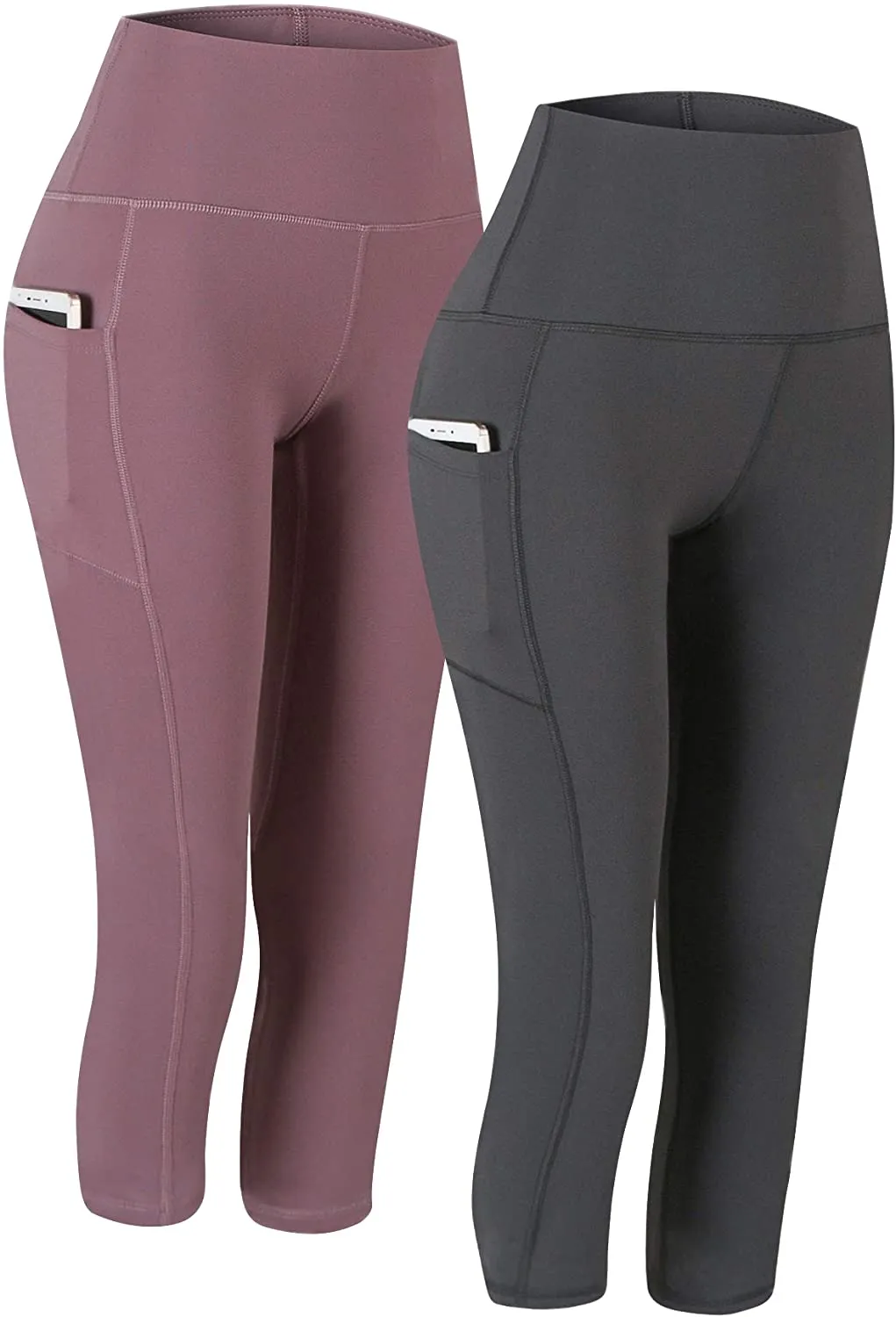 Fengbay 2 Pack High Waist Yoga Pants, Pocket Yoga Pants Tummy Control Workout Running 4 Way Stretch Yoga Leggings