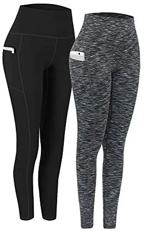 Fengbay 2 Pack High Waist Yoga Pants, Pocket Yoga Pants Tummy Control Workout Running 4 Way Stretch Yoga Leggings
