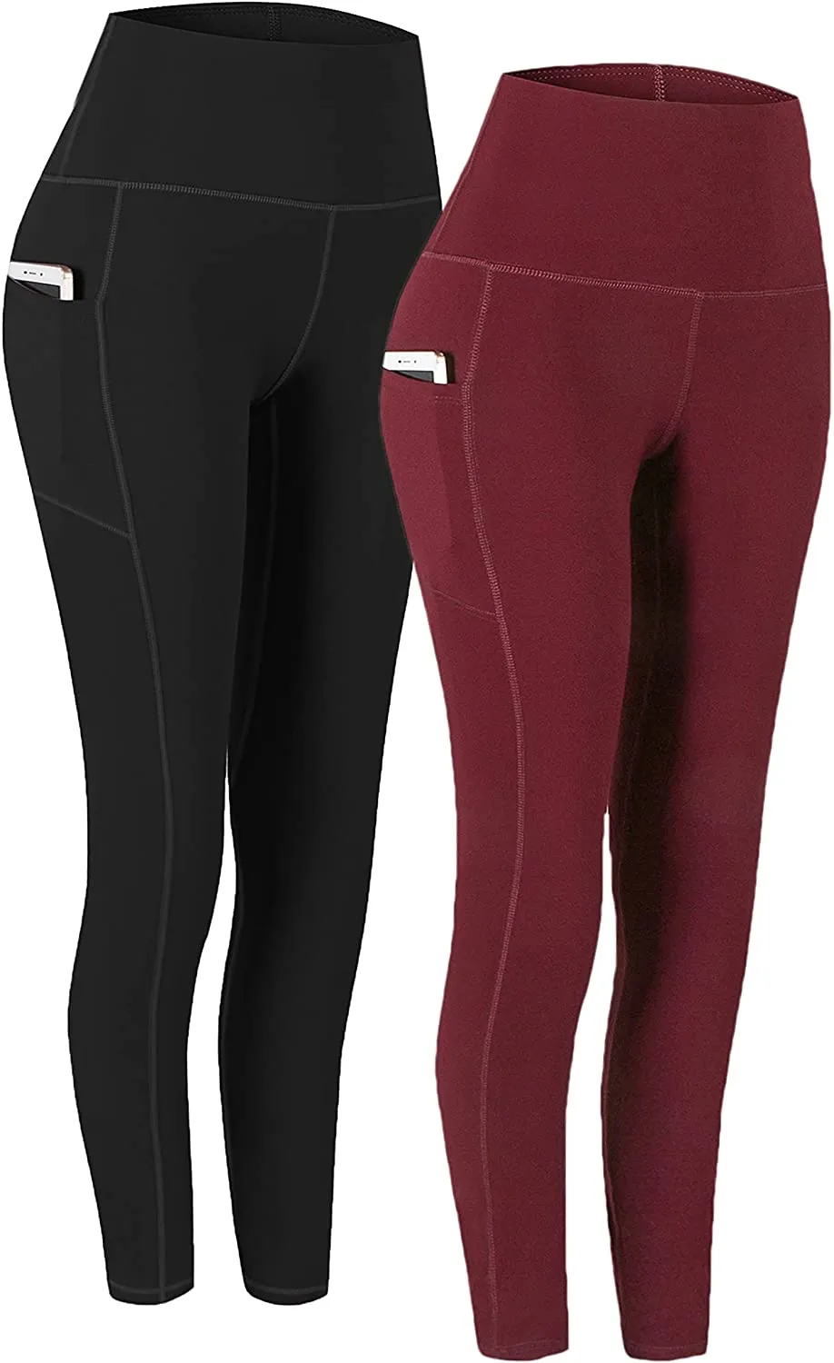 Fengbay 2 Pack High Waist Yoga Pants, Pocket Yoga Pants Tummy Control Workout Running 4 Way Stretch Yoga Leggings