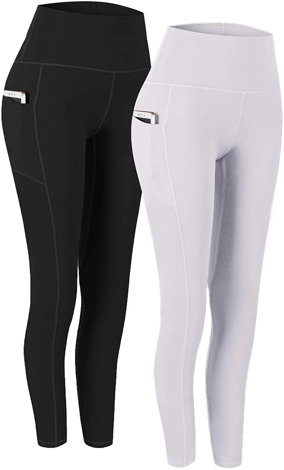 Fengbay 2 Pack High Waist Yoga Pants, Pocket Yoga Pants Tummy Control Workout Running 4 Way Stretch Yoga Leggings