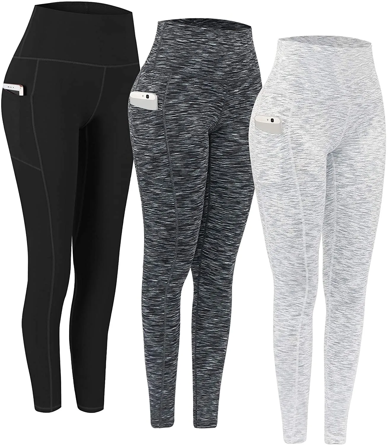 Fengbay 2 Pack High Waist Yoga Pants, Pocket Yoga Pants Tummy Control Workout Running 4 Way Stretch Yoga Leggings