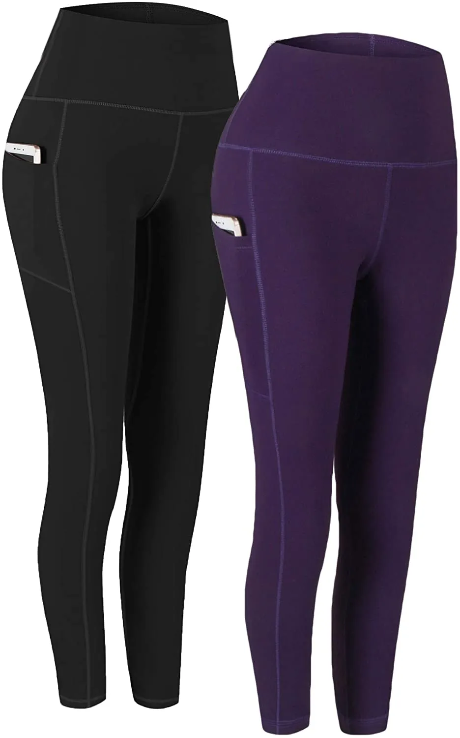 Fengbay 2 Pack High Waist Yoga Pants, Pocket Yoga Pants Tummy Control Workout Running 4 Way Stretch Yoga Leggings