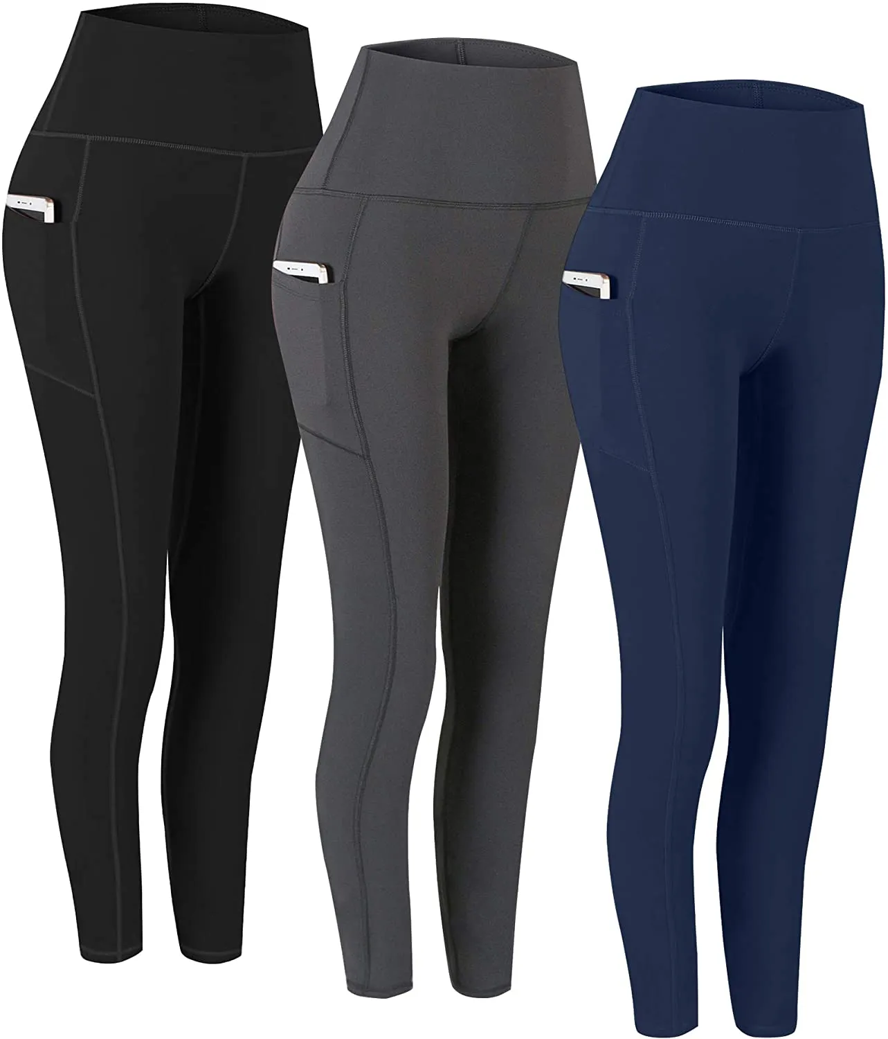Fengbay 2 Pack High Waist Yoga Pants, Pocket Yoga Pants Tummy Control Workout Running 4 Way Stretch Yoga Leggings