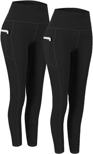 Fengbay 2 Pack High Waist Yoga Pants, Pocket Yoga Pants Tummy Control Workout Running 4 Way Stretch Yoga Leggings