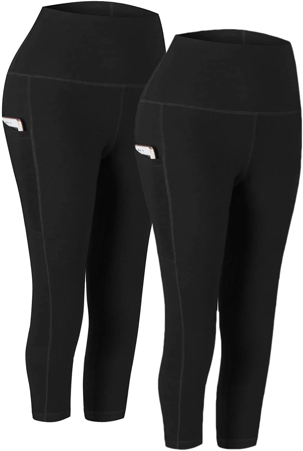 Fengbay 2 Pack High Waist Yoga Pants, Pocket Yoga Pants Tummy Control Workout Running 4 Way Stretch Yoga Leggings